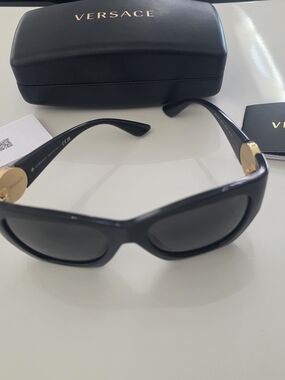 Versace Black Sunglasses with Gold Medallion Arms